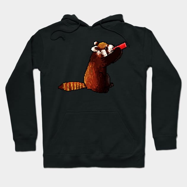 Red panda drinking from a red can Hoodie by TheAlbinoSnowman